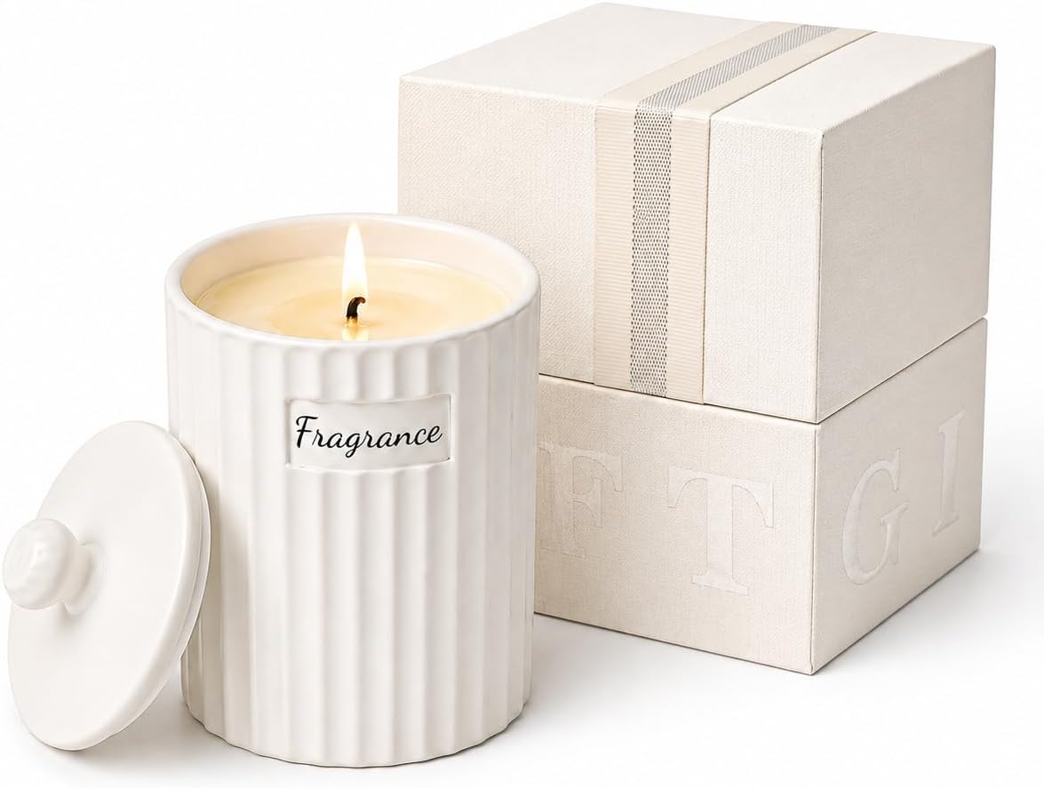 Viyffo 6.35oz Small Scented Candle – Sandalwood & Rose, Non Toxic Soy Candle for Women and Men, White Matte Ceramic Jar with Lid, Luxury Home Fragrance, Nordic Décor & Gift