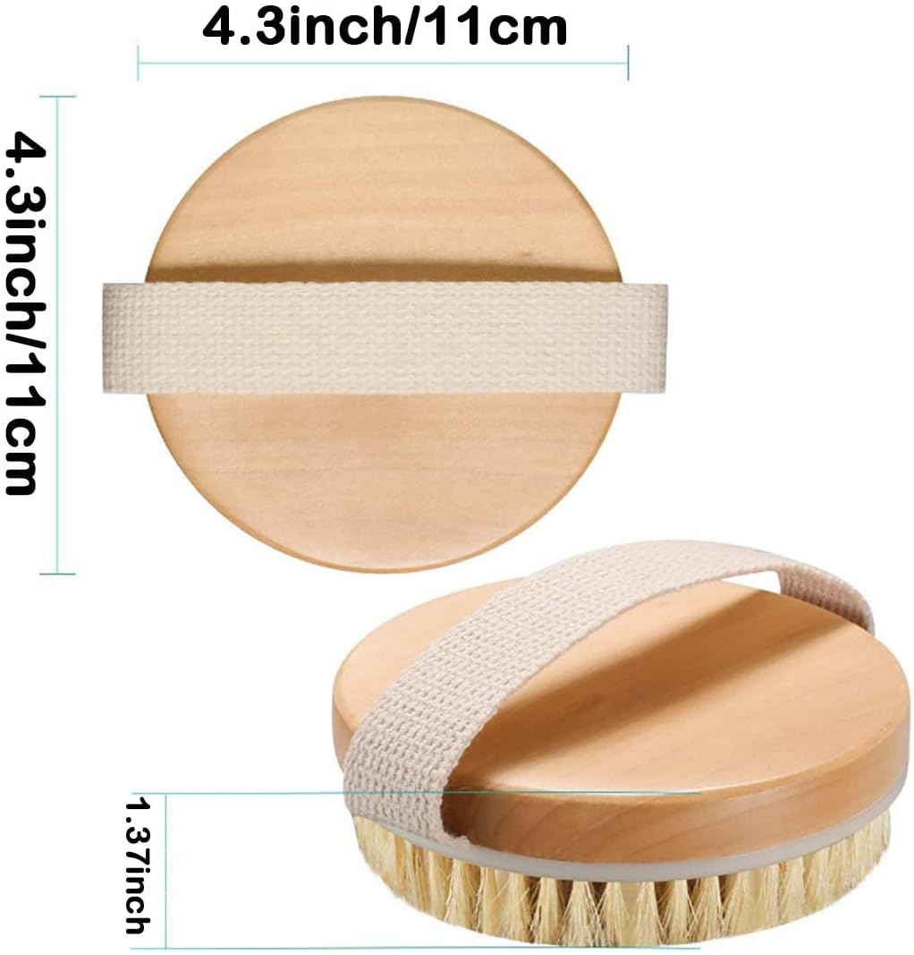 Dry Body Brush, Natural Bristle Bath Brush, Lymphatic Drainage, Exfoliate, Stimulate Blood Circulation, Remove Dead Skin Toxins and Cellulite