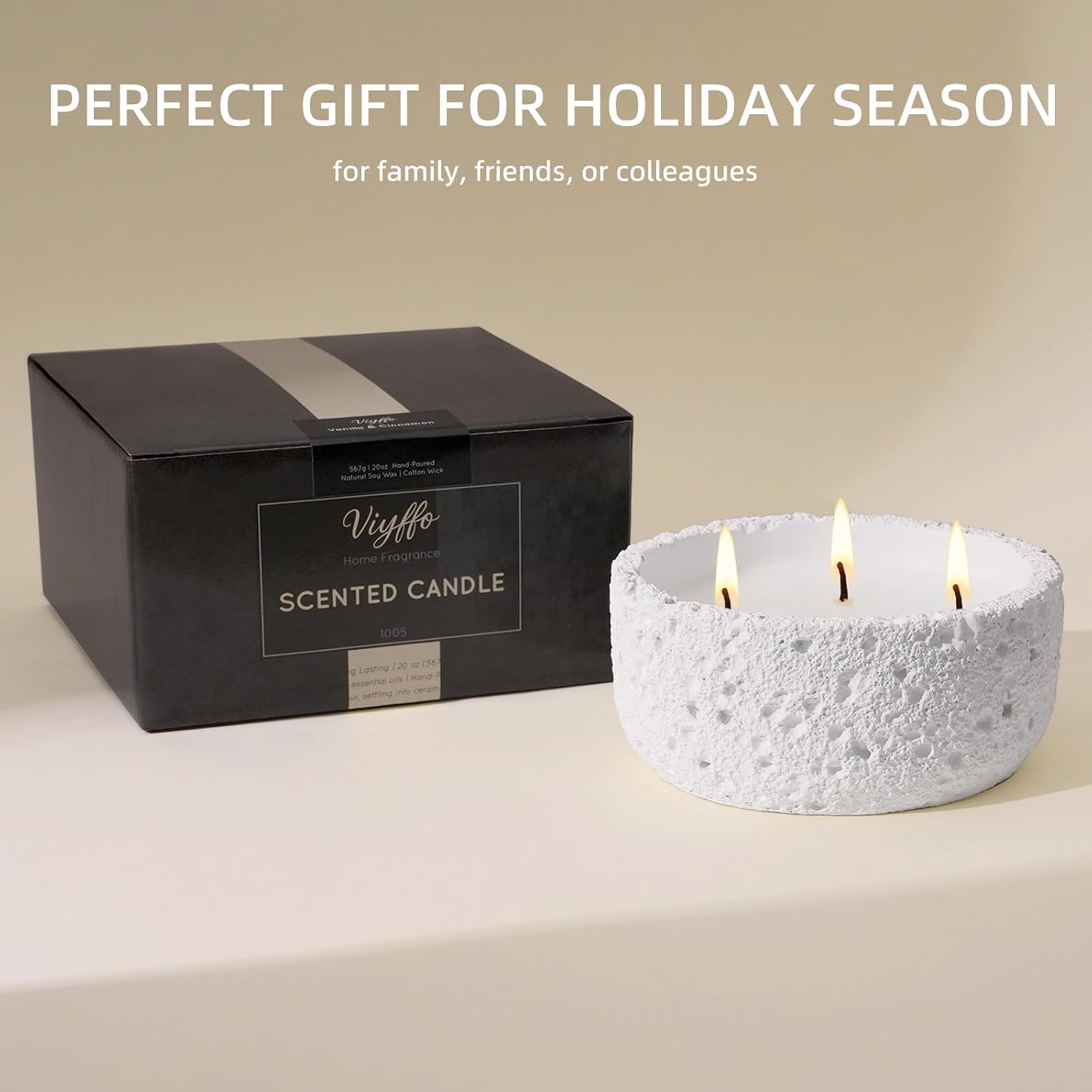 Viyffo 20oz Large White Scented Candle – Vanilla Dreamscape, 3 Wick Non Toxic Soy Candles in Matte Ceramic Jar, Perfect for Luxury Home Fragrance, Elegant Room Décor & Premium Gift for Women
