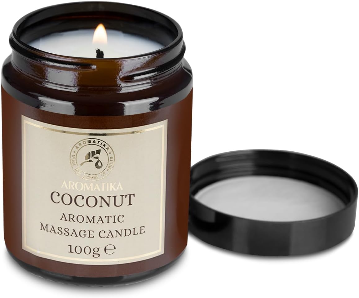 AROMATIKA Coconut Scented Massage Candle - Soy Wax 3.5Oz - Relaxing Massage Candle - Aromatherapy