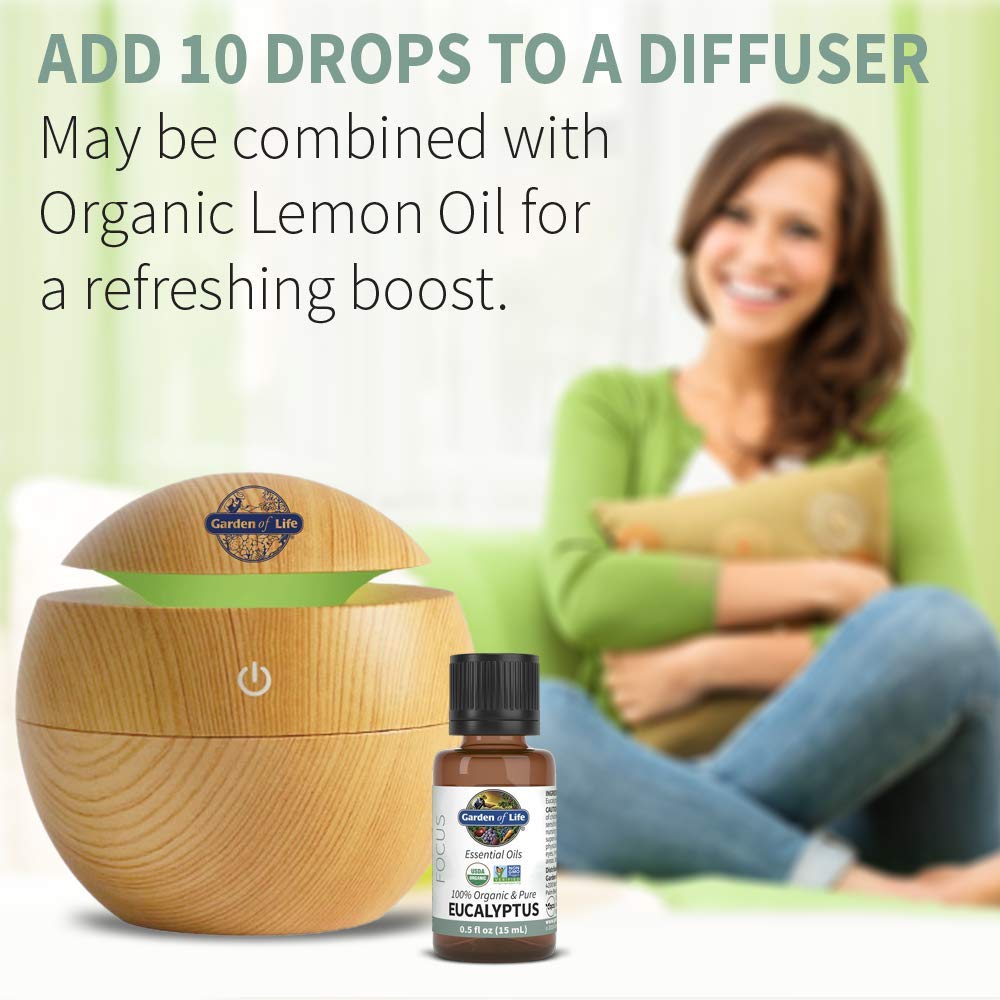 Garden of Life Essential Oils - 100% Organic & Pure Eucalyptus Essential Oil for Diffuser, Aromatherapy, Meditation - Clarity & Focus, Stimulate, Invigorate, Refresh, 0.5 fl oz