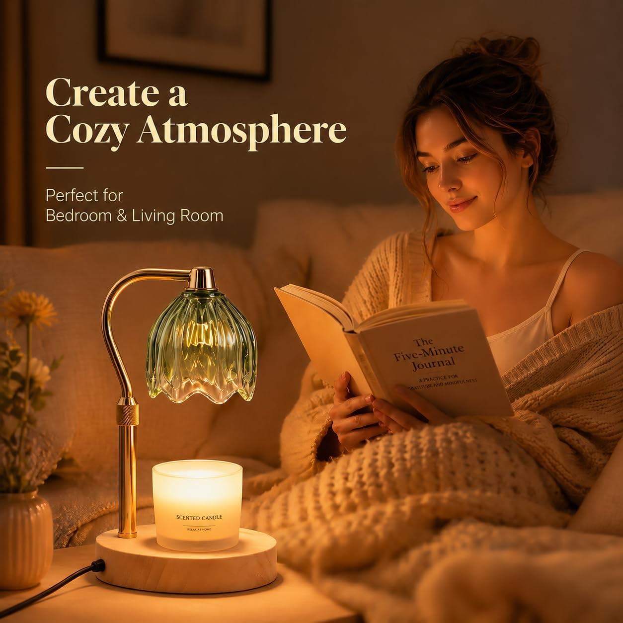 Candle Warmer Lamp with Timer Dimmable Green Candle Lamp Warmer with 2 Bulbs Adjustable Height Birthday Gifts for Women Mothers's Day Gifts House Warming for New Home Decor