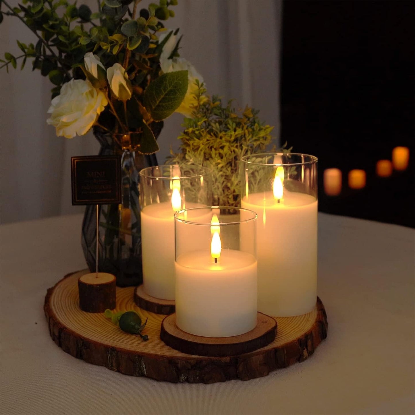 Amagic Clear Glass Flameless Candles Battery Operated with Timer, Remote Control, LED Pillar Candles, Battery Powered, Valentine's Day Decor, Pure White Wax, Set of 3
