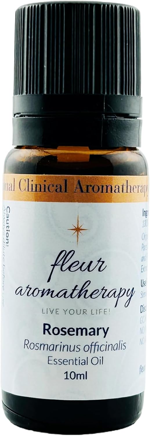 Rosemary (Cineole) Essential Oil 10ml – 100% Pure Rosmarinus officinalis – Steam Distilled – GC/MS Tested – Fresh, Herbaceous Aroma – Professional Clinical Aromatherapy Quality – Fleur Aromatherapy