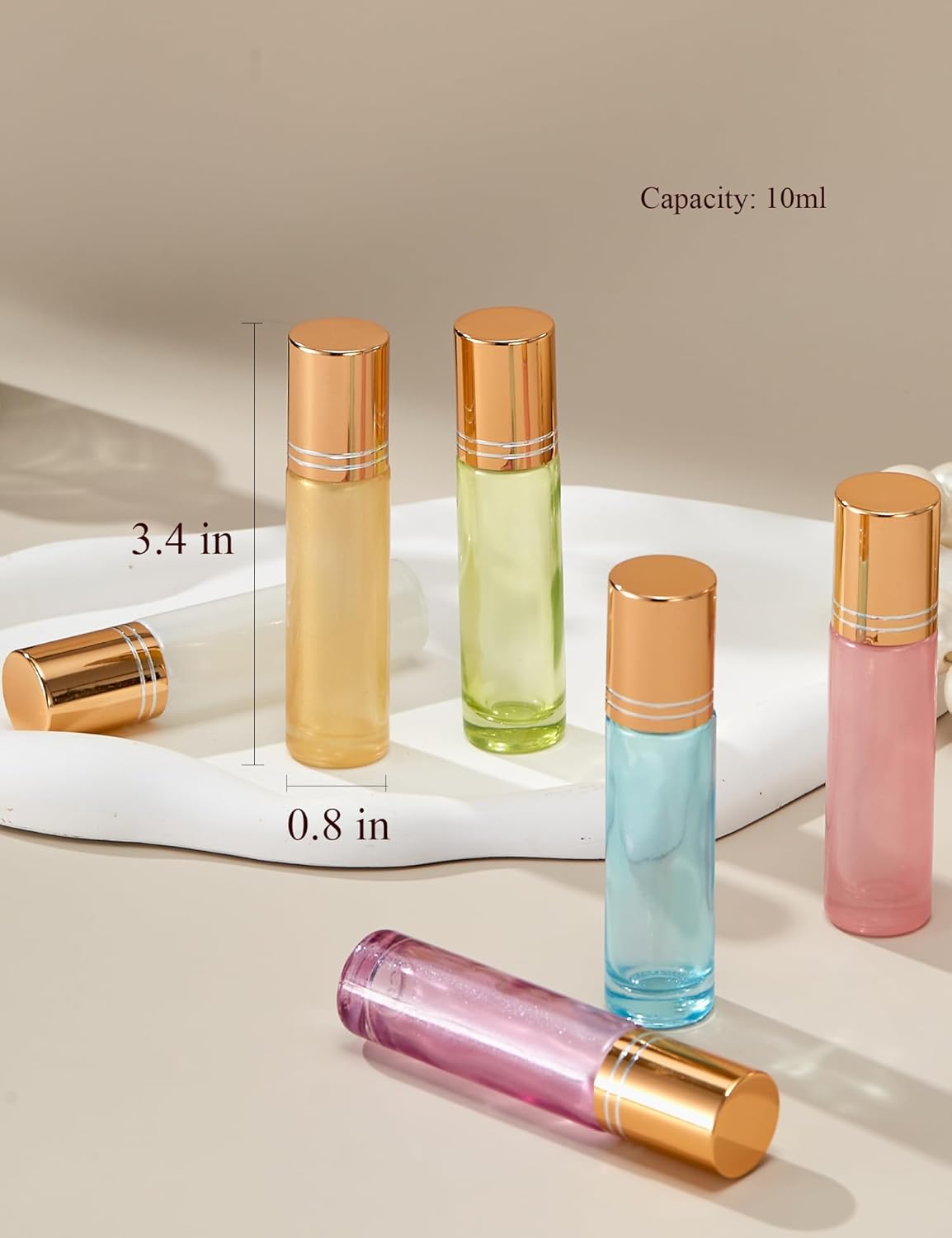 Qeuly 10ml Roll on Bottles - 6 Color Essential Oils Bottles, Thick Glass with Stainless Steel Roller Balls, Empty for Aromatherapy, Perfumes and Lip Balms