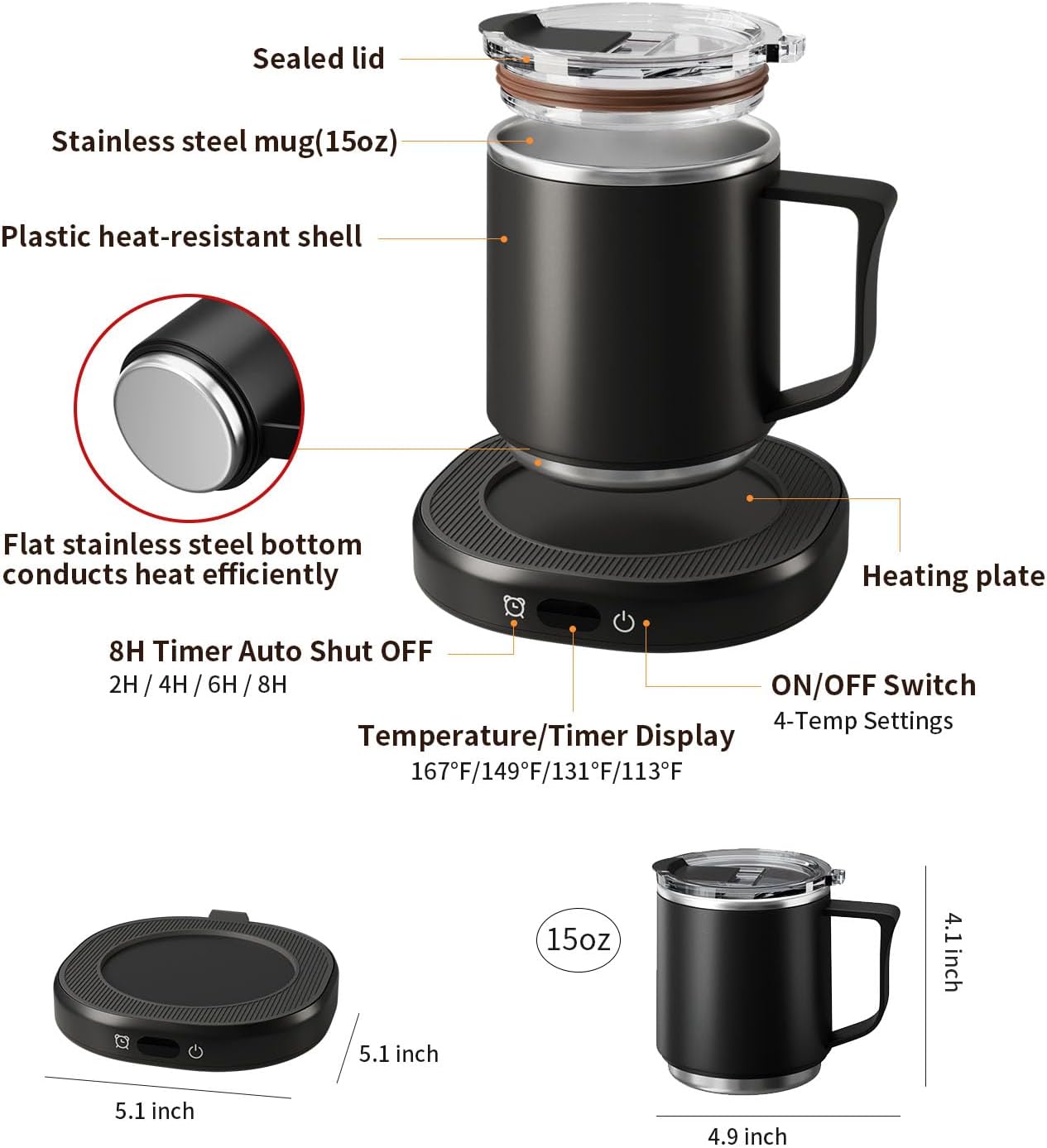 Coffee Mug Warmer & Mug Set, Electric Beverage Milk Tea Water Cup Warmer for Desk, Candle Warmer Plate with 4 Temp. Setting, Auto Shut Off for Home Office Birthday Present