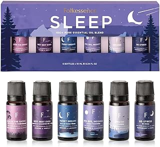 Folkulture Sleep Essential Oils for Diffusers for Home - Set of 6 | Premium Relaxing Essential Oil Set for Sleep Essentials, Aromatherapy & Meditation | Lavender, Peppermint, Jasmine Eucalyptus Orange