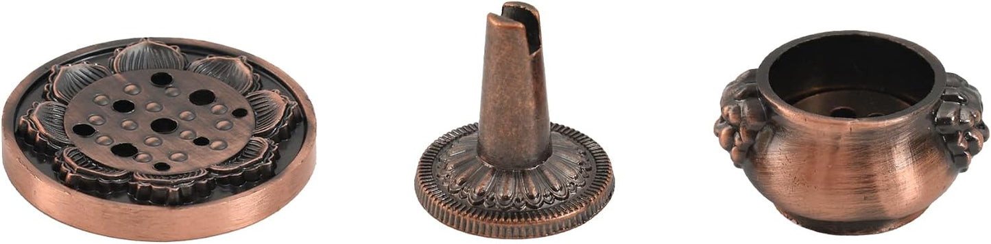 Incense Burner, 3Pcs Red Copper Cone Holder Bowl-Shape Incense Burner for Joss Stick, Tower Incense, Incense Coil (3 Styles)