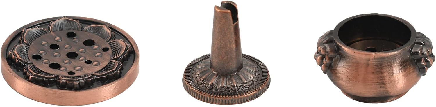 Incense Burner, 3Pcs Red Copper Cone Holder Bowl-Shape Incense Burner for Joss Stick, Tower Incense, Incense Coil (3 Styles)