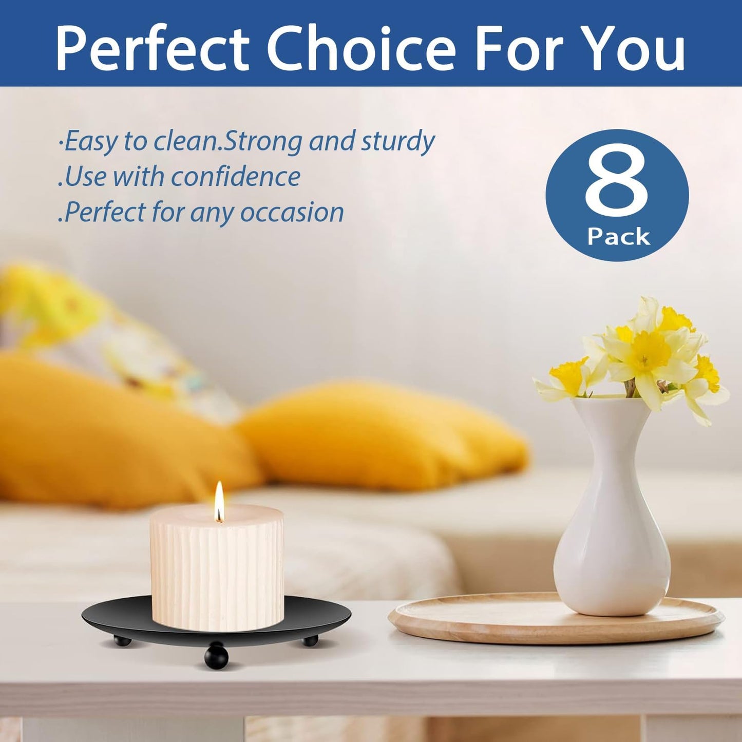 Jeffbaubl 8 PCS Iron Plate Candle Holder, 4 Inch Black Decorative Pillar and Taper Candle Stand, Metal Candlestick Holder for LED & Wax Candles, Wedding, Spa, Party, Dining