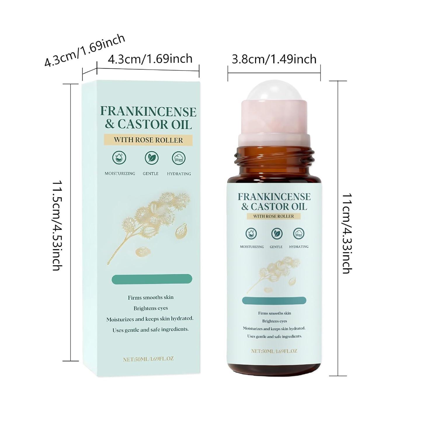 Organic Frankincense & Castor Oil Roll On 1.69oz, 100% Pure Hexane Free, Lightweight Non Greasy Fast Absorbing, Superior Texture Hydrating Oil for Face Under Eye Brows Lashes, Vegan Premium Care