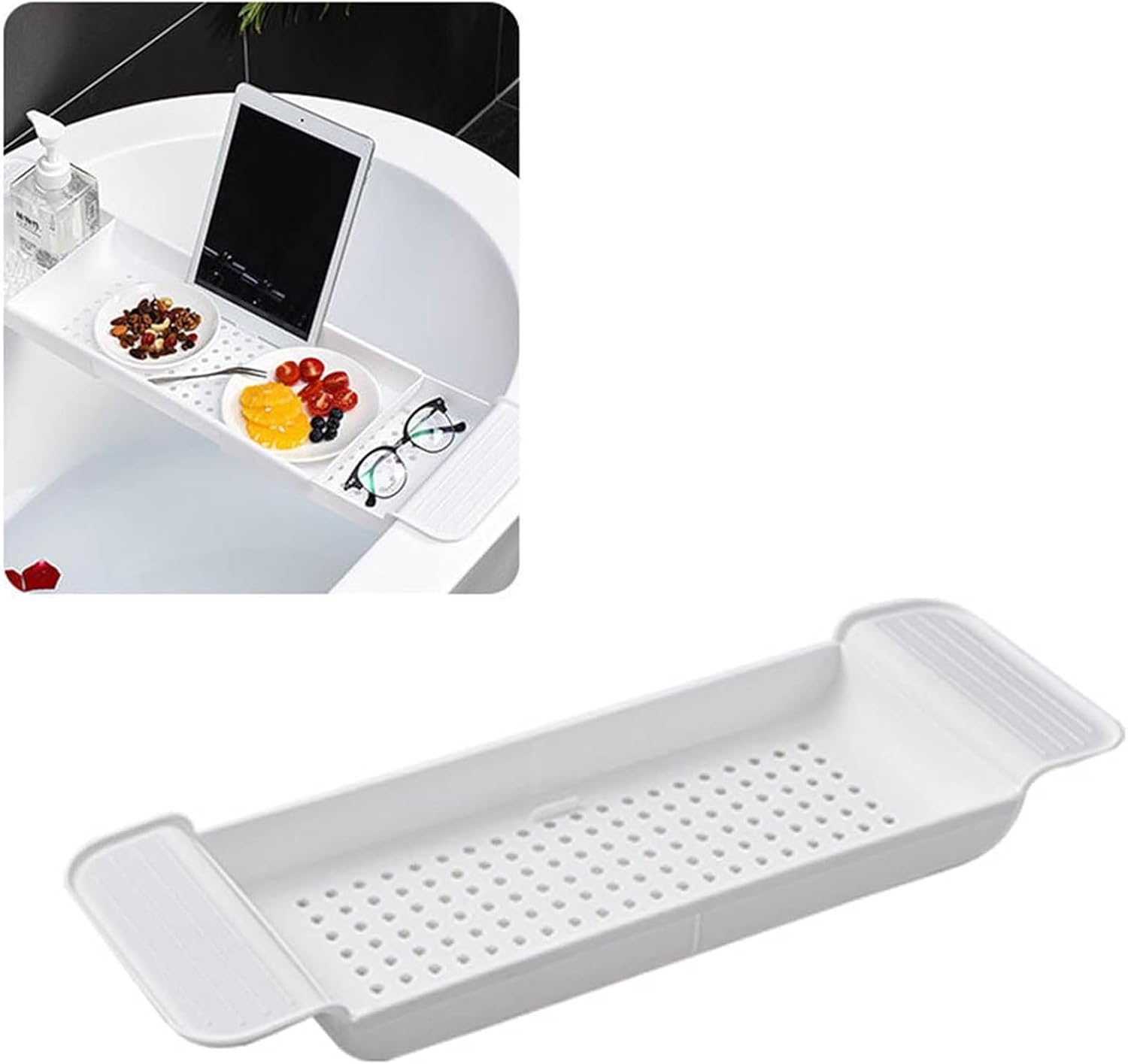 Adjustable Bathtub Caddy Tray, Retractable Bathtub Tray, Premium Bathtub Board, Bathtub Phone Rack Storage Rack, Bathroom Accessories,White
