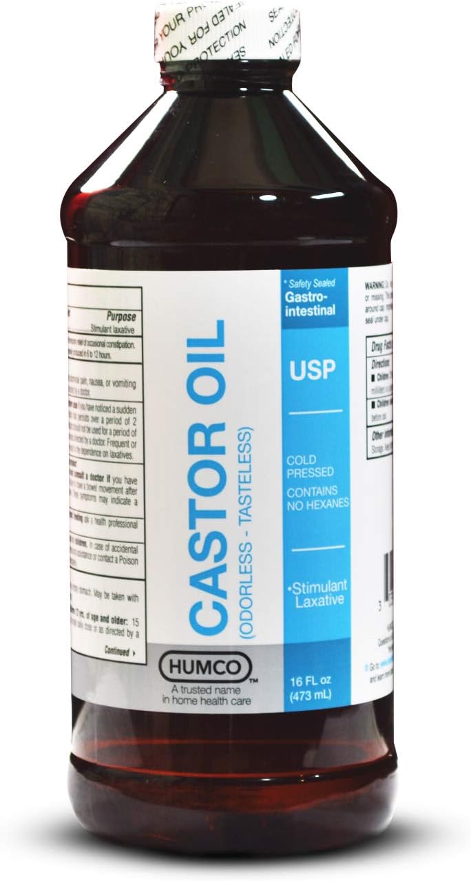 Castor Oil 16oz USP Food Grade Ultra Pure - Skin Healing Stimulate Growth of Hair Eyelashes Eyebrows - Cold Pressed Hexane Free Tasteless Odorless - Laxative For Constipation Labeled For Internal Use