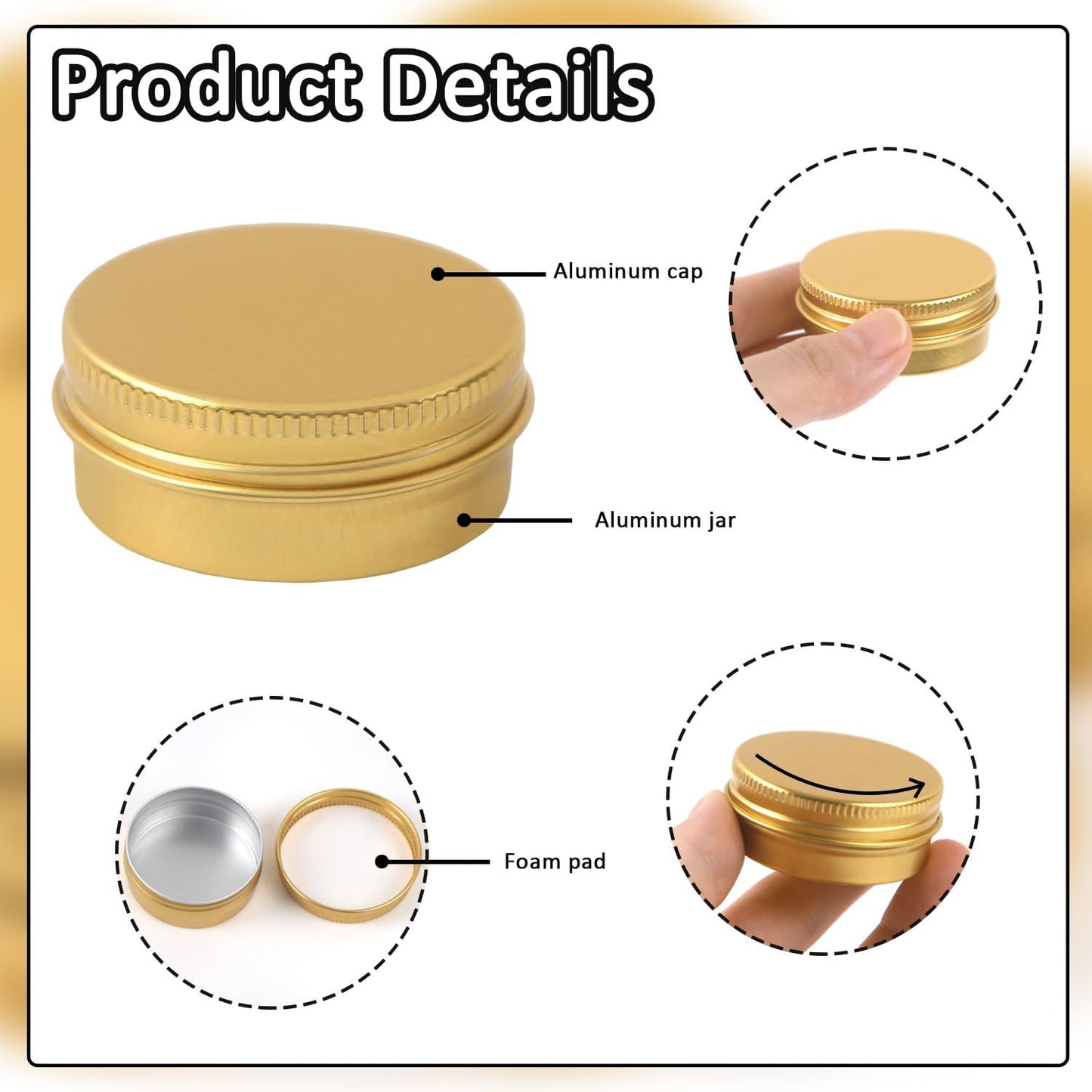 30 Pcs 0.5 oz Aluminum Tin Cans Metal Round Tins Salve Tins Empty Lip Balm Containers with Lids Gold