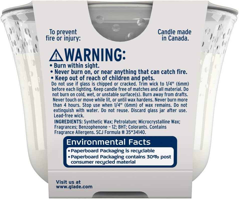 Glade Candle Sheer Vanilla Embrace, Infused with Essential Oils, Air Freshener, 3-Wick Candle, 6.8 Oz