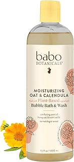 BABO Botanicals Moisturizing Oat & Calendula 2-in-1 Bubble Bath & Wash – Lightly Scented Gentle Cleanser for Dry or Sensitive Skin – Safe for Baby, Toddler, Kids & Family – Vegan – 1 or 2 Pack