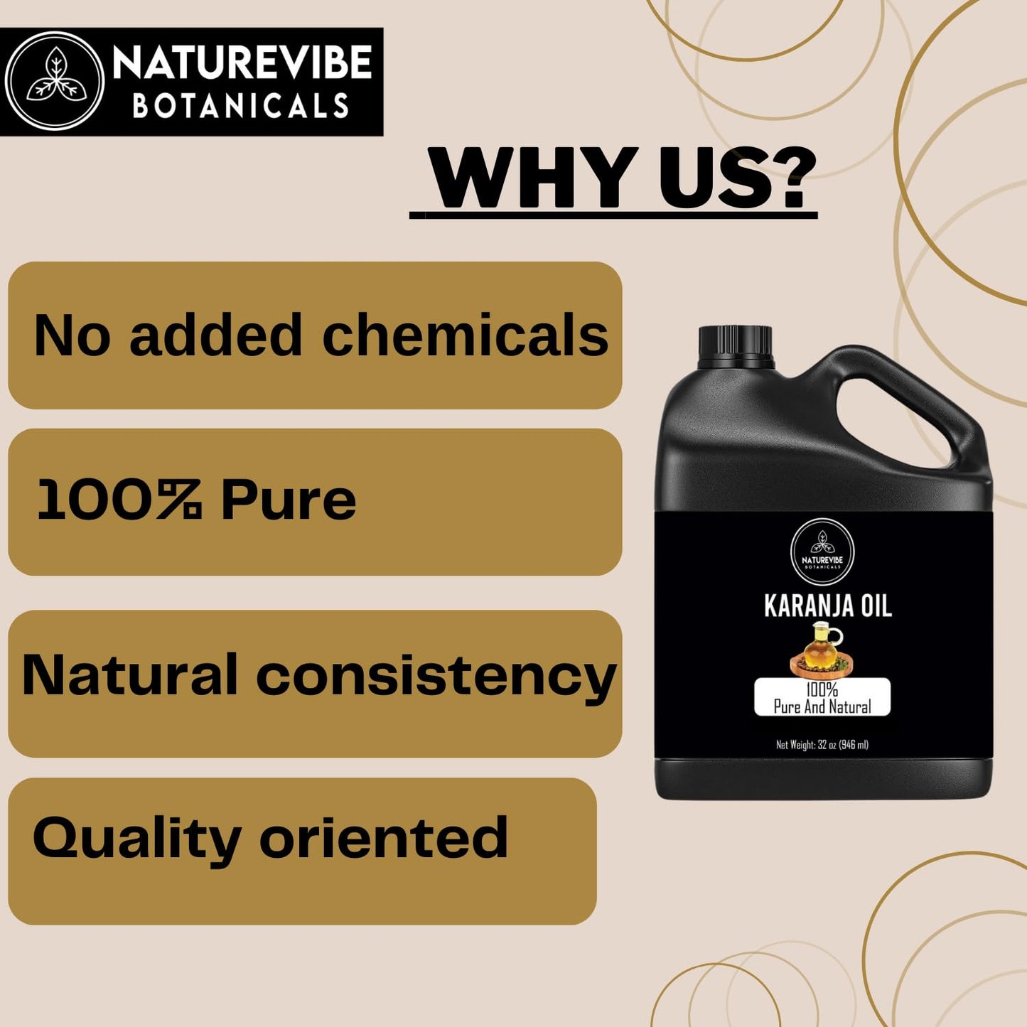 Naturevibe Botanicals Karanja Oil 32 Ounces | 100% Pure and Natural | Great for Skin Care and Hair Care