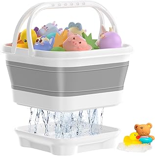 Anivia Foldable-Bath-Toy-Storage-Organizer, Bath Toy Holder with Base, Quick-Drain-Drying Bathtub Toy Storage/Basket, Stand Up Bathroom Shower Toys Holder for Kids - Gray