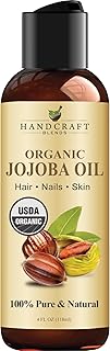 Handcraft Blends USDA Organic Jojoba Oil - Cold-Pressed 4 Fl Oz - 100% Pure and Natural - Premium Grade Carrier Oil for Skin and Hair - Hair and Body - Massage - Hexane-Free