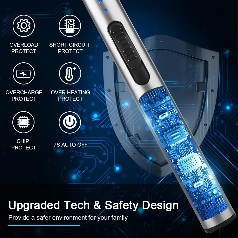 ARECTECH Electric Candle Rechargeable Lighter Arc Plasma Lighters for Candle Kitchen Camping Christmas Type-C Silver