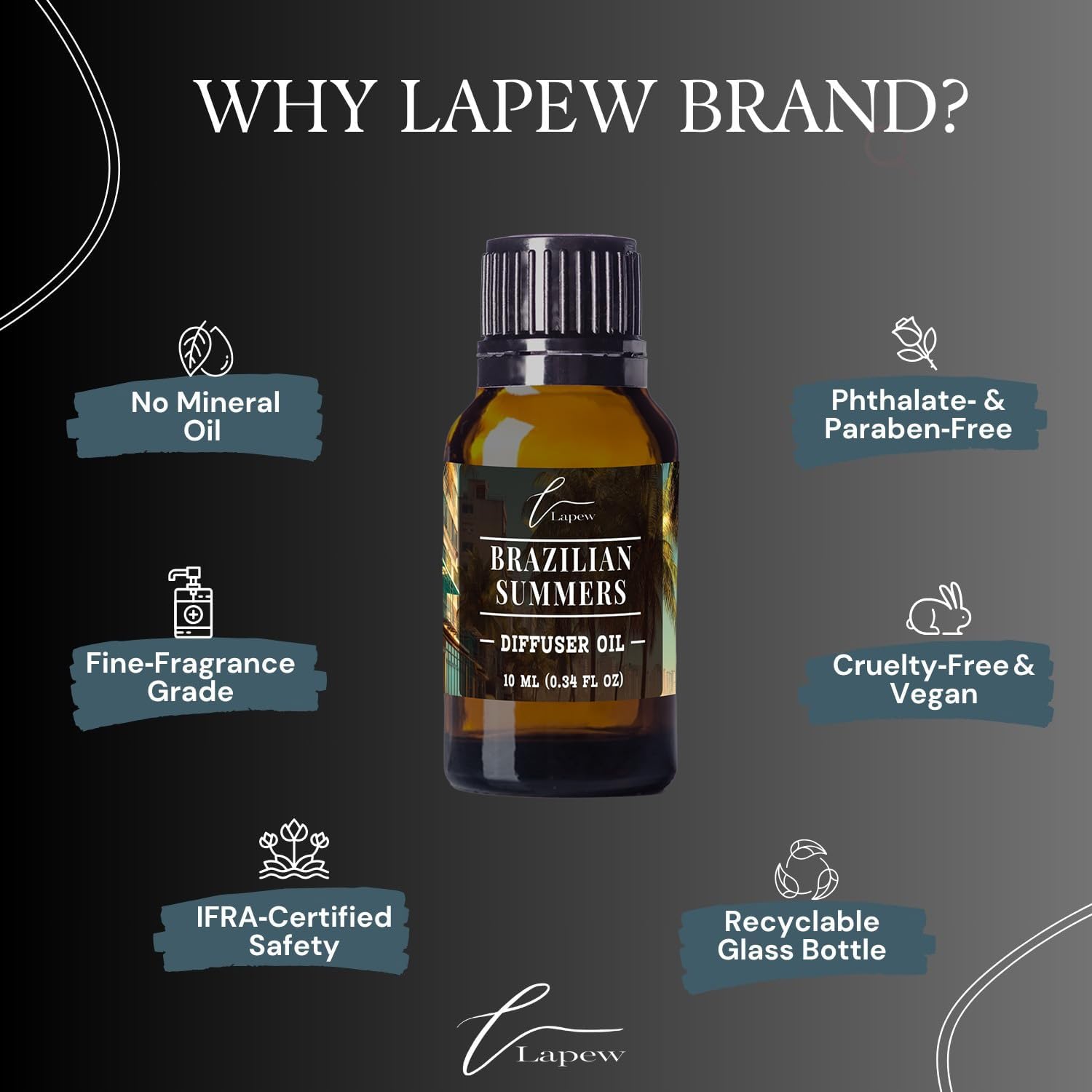 Lapew Brazilian Summers Waterless Diffuser Oil | Brazilian Waves Fragrance Oil for Nebulizer & Cold Air Diffusers | Scented Home Oil | 0.34 fl oz