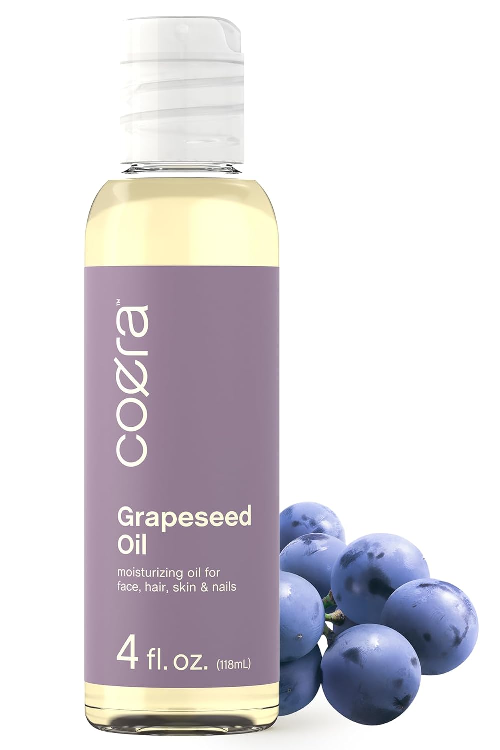 Coera Grapeseed Oil Cold Pressed | 4 fl oz | Moisturizer for Face, Hair, Skin, and Nails | Free of Parabens, SLS, & Fragrances