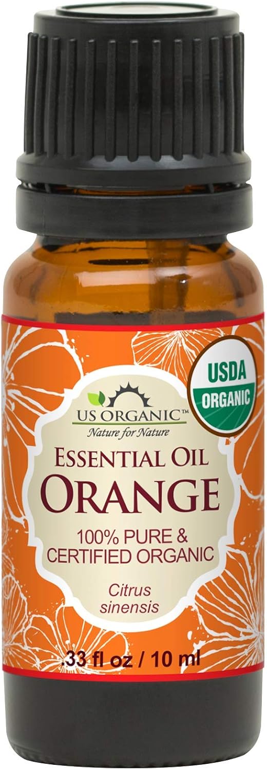 US Organic 100% Pure Sweet Orange Essential Oil - USDA Certified Organic - 10 ml - w/Improved caps and droppers (More Size Variations Available)