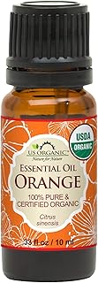 US Organic 100% Pure Sweet Orange Essential Oil - USDA Certified Organic - 10 ml - w/Improved caps and droppers (More Size Variations Available)