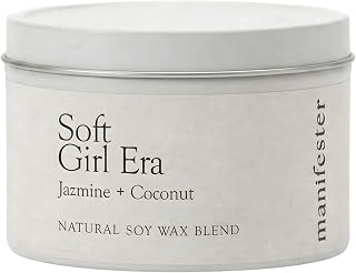 Soft Girl Natural Soy Wax Candle with Mantra – Clean Burn 100% Cotton Wick (No Lead or Zinc) – Phthalate-Free & Paraben-Free – Long-Lasting – Gift for Women – 6 oz (Soft Girl Era Jasmine + Coconut)