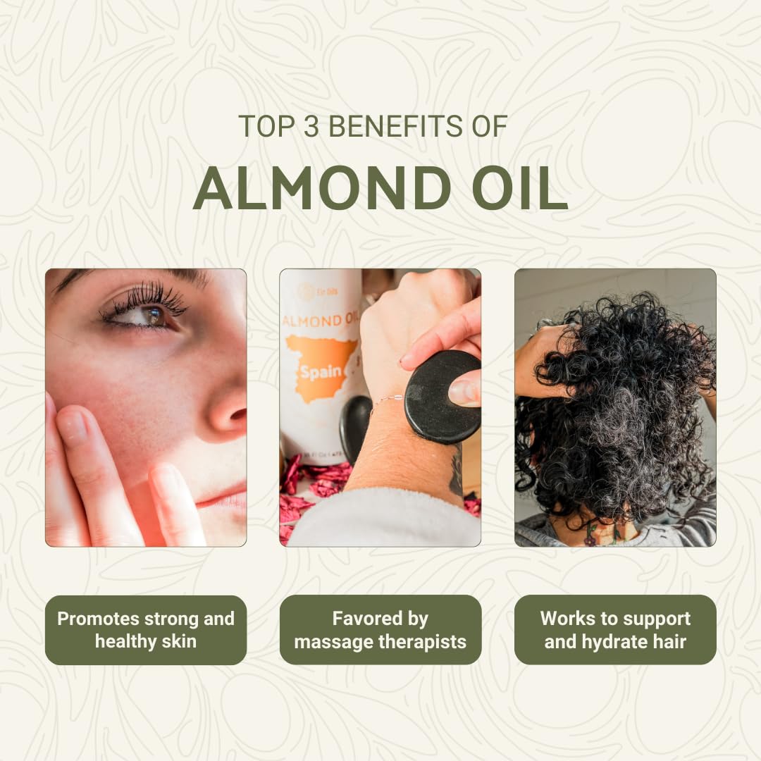 Sweet Almond Oil (16 oz) - for Skin and Hair - Carrier Oil for Essential Oils Mixing - From EIR Oils' Farm in Mallorca