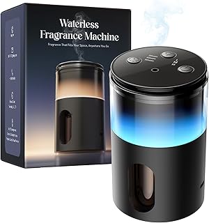 Waterless Essential Oil Diffuser: 𝟗 𝐂𝐨𝐥𝐨𝐫𝐬 𝐋𝐄𝐃 Scent Diffuser for Home&Car&Office - Portable Diffuser with 48H Battery, 4 Timers & 3 Mist Levels, Charcoal Black
