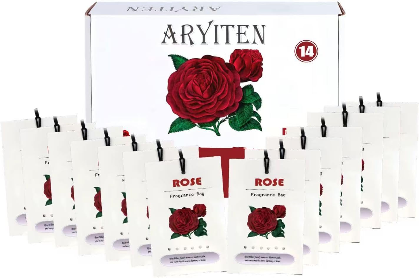 Aryiten 14 Packs Large Rose Scented Sachets for Closet Deodorizer Drawers, Hanging Long Lasting Potpourri Bags Home Fragrance