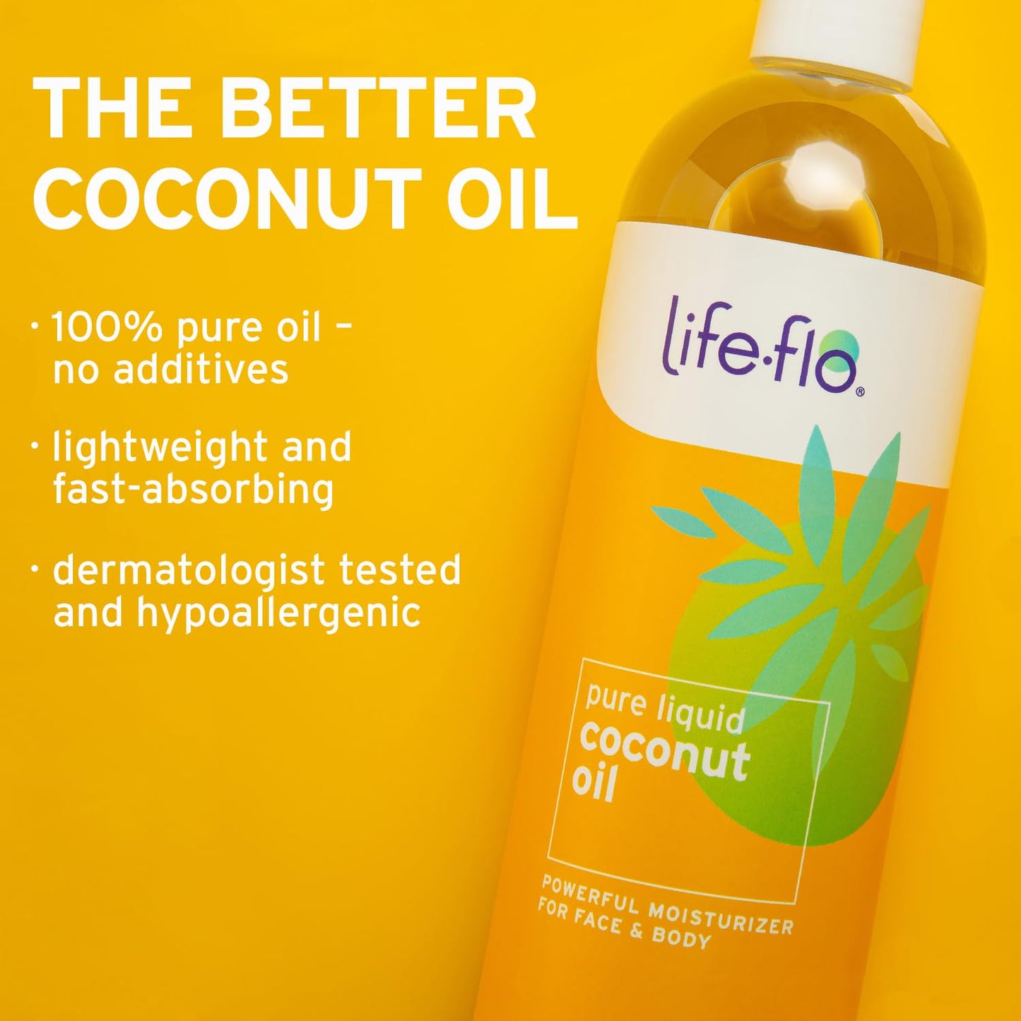 LIFE-FLO Pure Coconut Oil, Fractionated, Refined Liquid Coconut Oil, Skin Care, Hair Care, Massage, Aromatherapy, All Skin Types, Hypoallergenic, 60-Day Guarantee, Not Tested on Animals, 16oz