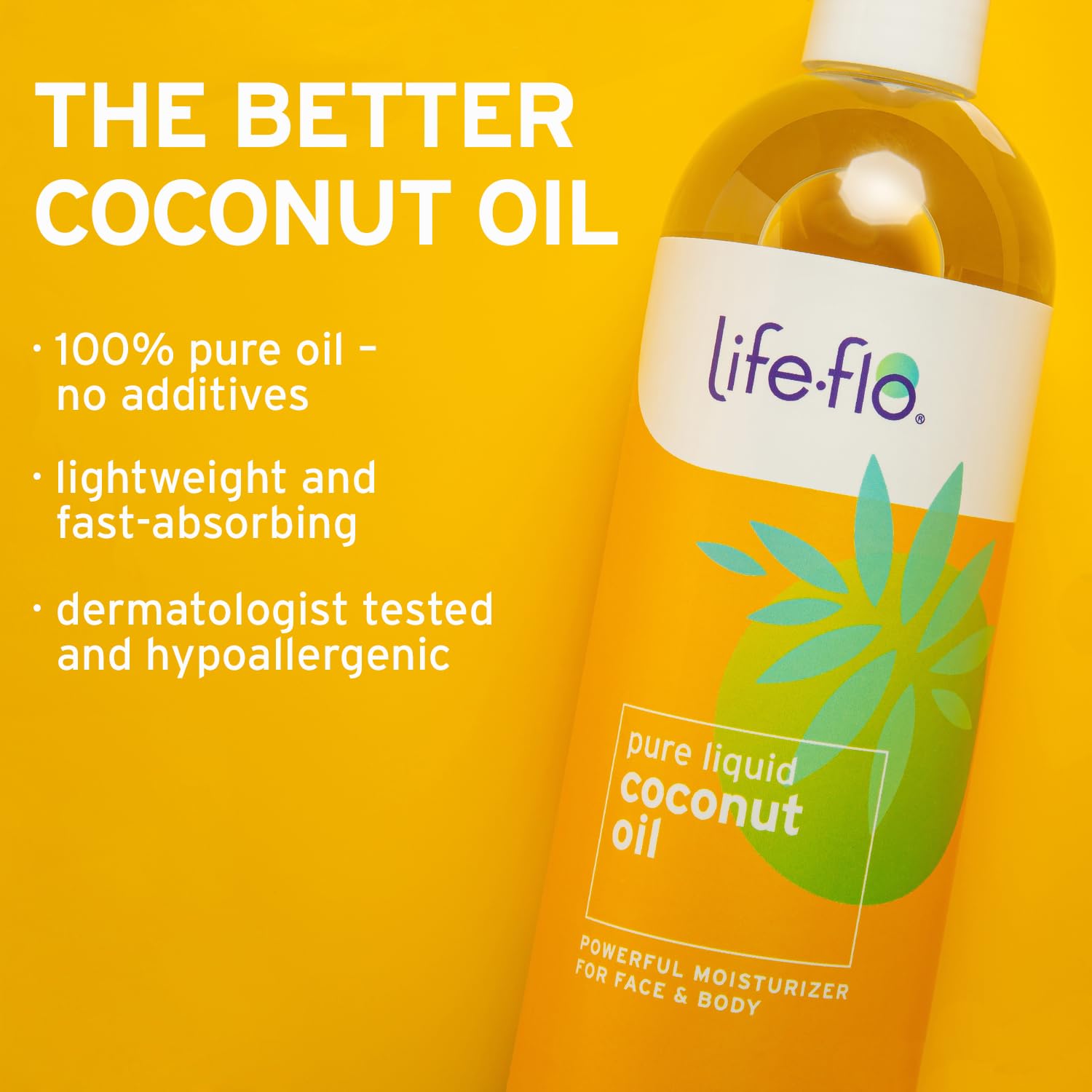 LIFE-FLO Pure Coconut Oil, Fractionated, Refined Liquid Coconut Oil, Skin Care, Hair Care, Massage, Aromatherapy, All Skin Types, Hypoallergenic, 60-Day Guarantee, Not Tested on Animals, 16oz