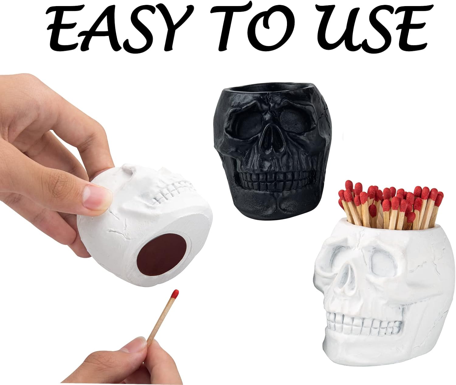 dgudgu Match Holder With Striker White and Black Skull Match Cloche Matches In A Jar With Striker Match Striker Jar Matches Decorative For Men Gift Boy Friend Gift