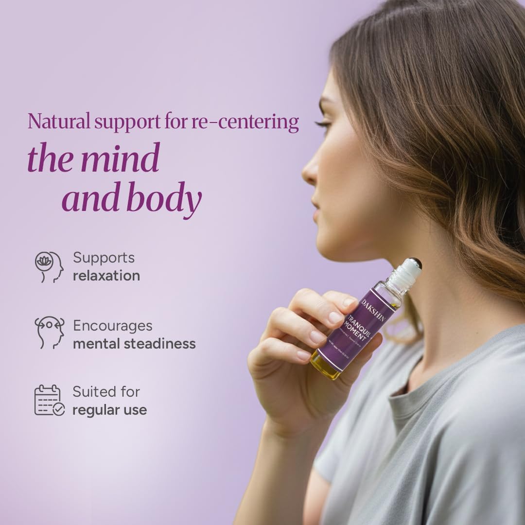 DAKSHIN Tranquil Moment Essential Oil Roll-On | Frankincense, Ylang Ylang, Clary Sage & Sweet Orange | Naturally Grounding Stress-Ease Aromatherapy | Cruelty-Free | 10ml