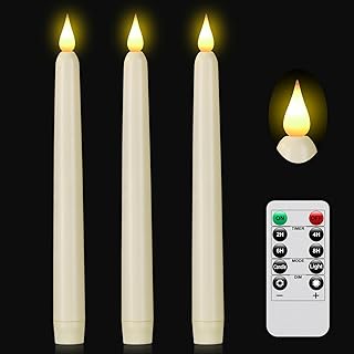 Flameless Taper Candle with Remote Control, 3pack Plastic LED Candles, Flickering Battery Operated, 9.2''Classic Tall Candles for Wedding, Party,Christmas,Home Decor (Ivory)