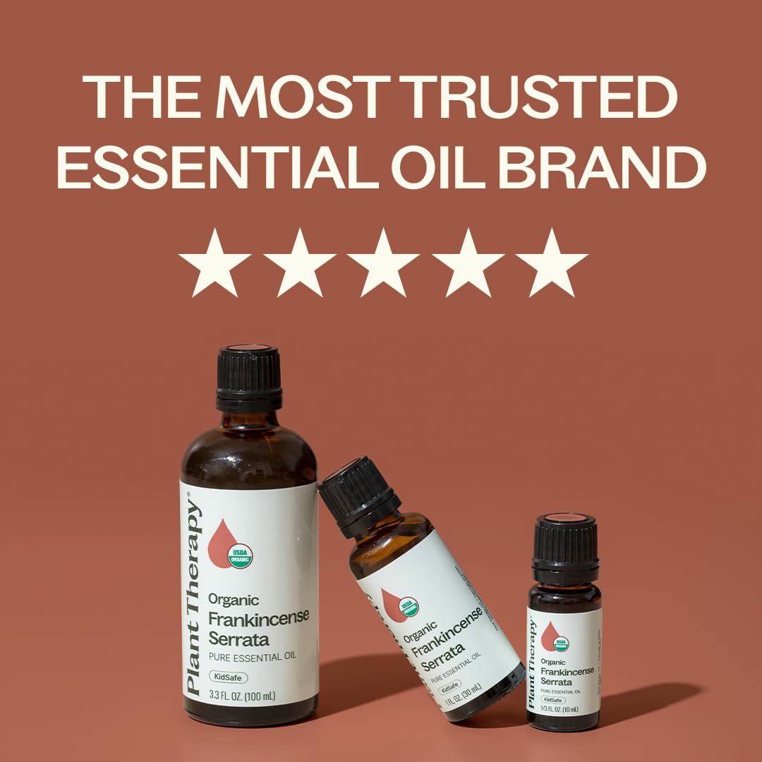 Plant Therapy Organic Frankincense Serrata Essential Oil, 100 mL (3.3 oz), USDA Certified Organic, 100% Pure and Undiluted, Great for Aromatherapy and DIY Skin Care