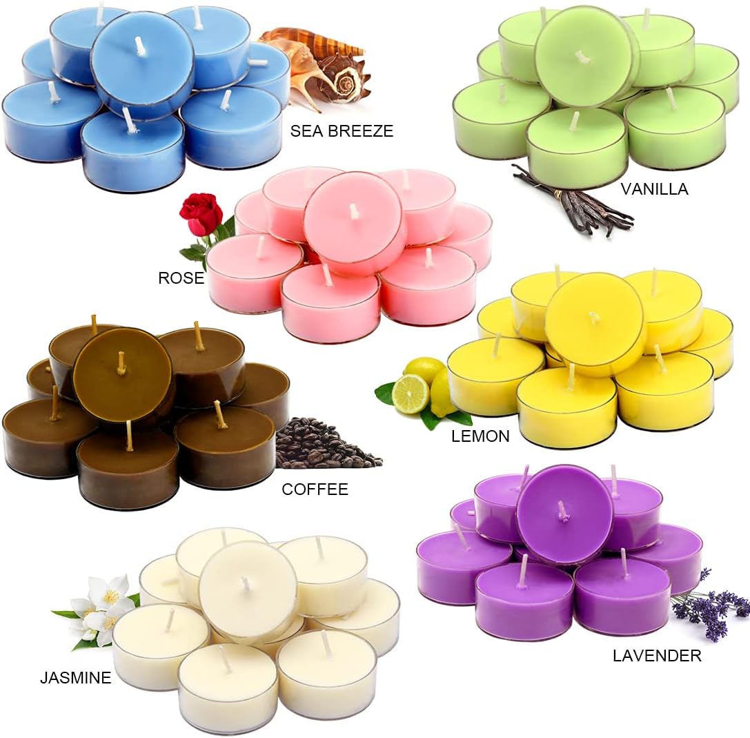 DEYBBY Scented Soy Wax Tealight Candles Bulk, Lavender Aromatherapy Candle for Stress Relief, Clear Cup Long Lasting, for for Relaxation, Spa and Bath|Pack of 12