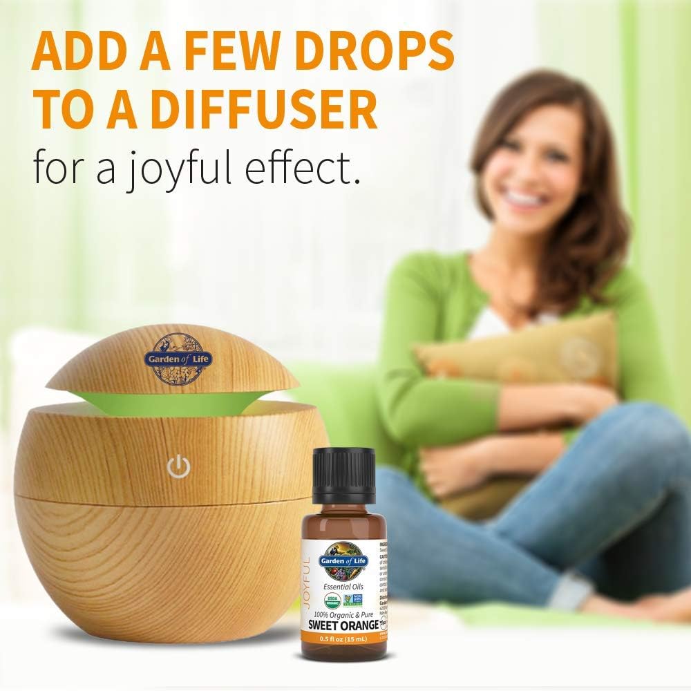 Garden of Life Sweet Orange Essential Oil – 100% Pure Essential Oil for Diffuser, Aromatherapy, Meditation, Calming and Uplifting, USDA Organic, Non-GMO, 0.5 fl oz