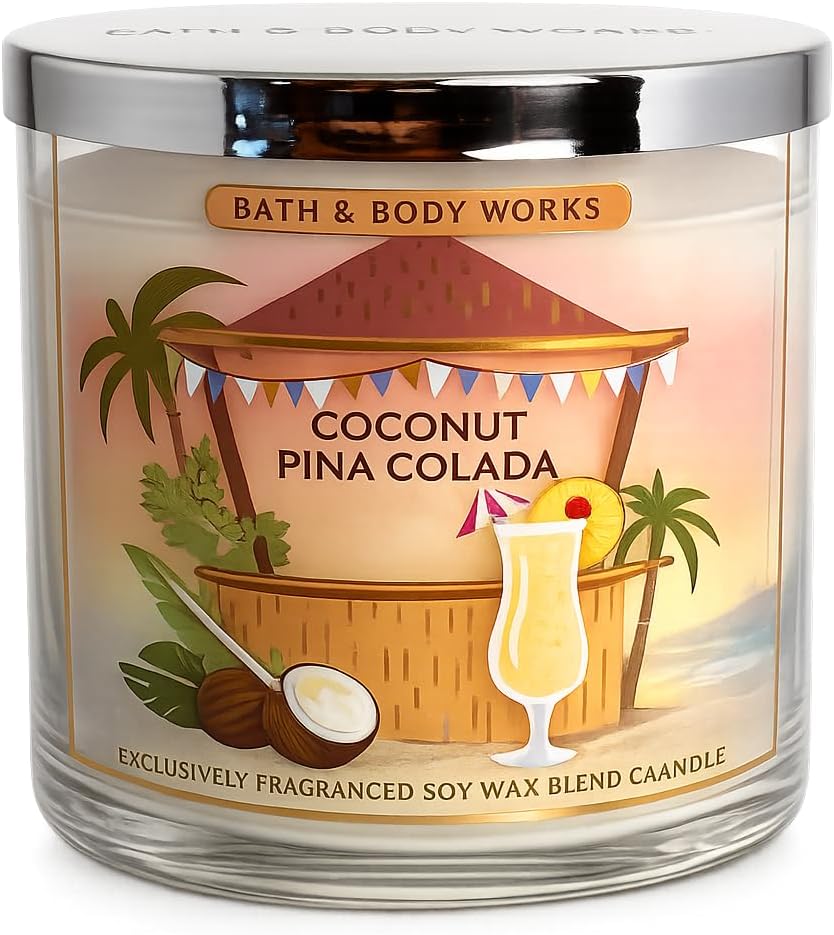 Bath & Body Works Coconut Piña Colada 3-Wick Candle – Tropical Coconut Pineapple Soy Wax Blend Candle
