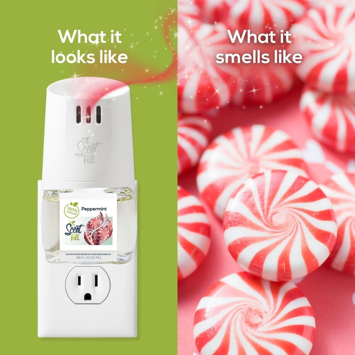 Scent Fill 100% Natural Peppermint Plug in Air Freshener, Scented Oil Refills, 2 Refills + Diffuser