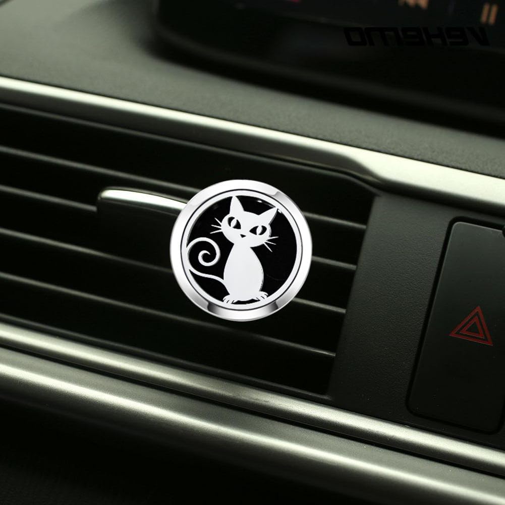 30mm Car Essential Oil Diffuser Vent Clip Christmas Car Accessories for Women Locket with Vent Clips 10 Felt Pads(Cat Black)