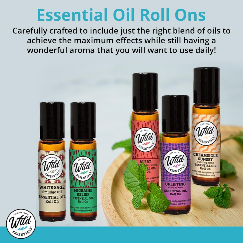 mEssentials Migraine Relief 10ml Essential Oil Roll On, Organic Jojoba Oil, All Natural, Slim Glass Bottle, Premium Stainless Steel Applicator