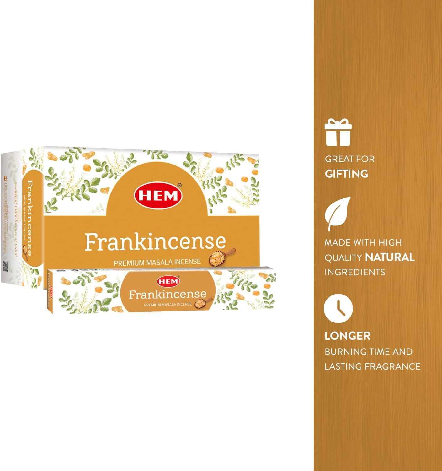Hem Frankincense Masala Incense Sticks | Natural Fragrance of Sandalwood for Positivity | Smudge Healing Incense for Stress Relief & Cleansing | Gift Set - Pack of 12 (15 GMS Each)