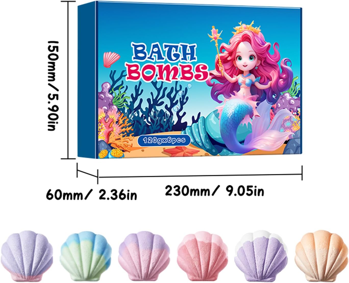 Shell Bath Bomb Gift Set for Women - 6 Extra Large Sea Salt Bath Bombs, Spa Self Care Box with Lavender, Rose & Aromatherapy Scents, Moisturizing Bath Soak for Relaxation and Skin Hydration