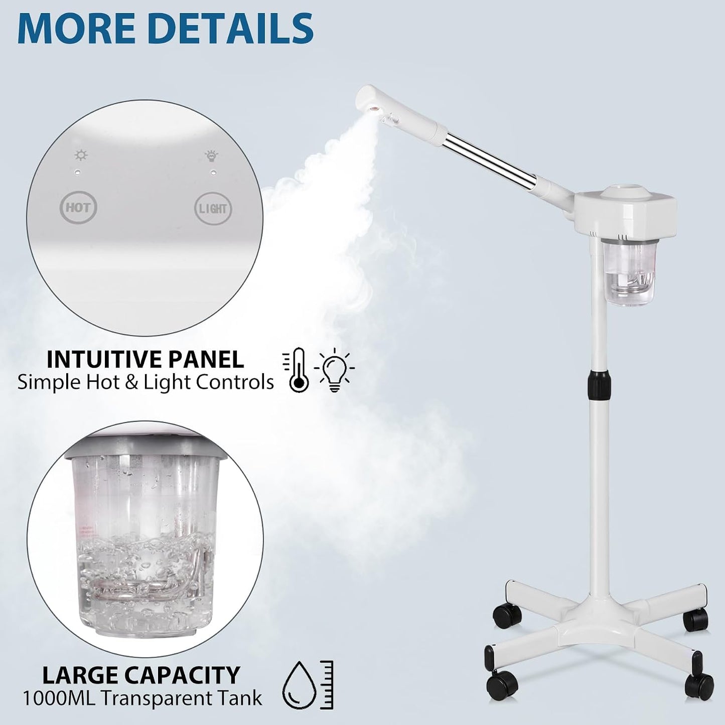 Nova Microdermabrasion Professional Facial Steamer On Wheels Ionic Ozone with Hot Mist Function Stand Facial Steamer for Personal Home Salon Spa Skin Cleaning #2