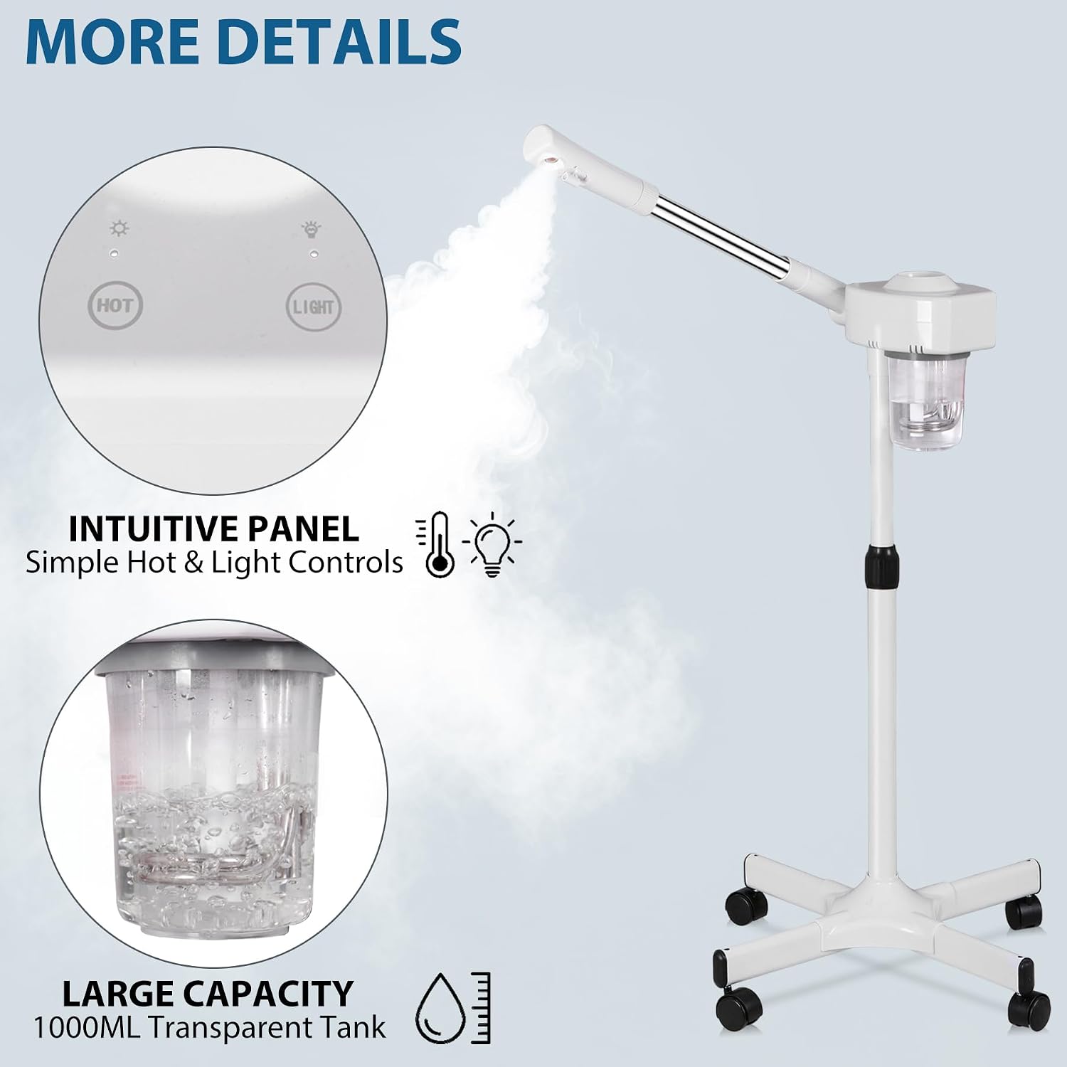 Nova Microdermabrasion Professional Facial Steamer On Wheels Ionic Ozone with Hot Mist Function Stand Facial Steamer for Personal Home Salon Spa Skin Cleaning #2