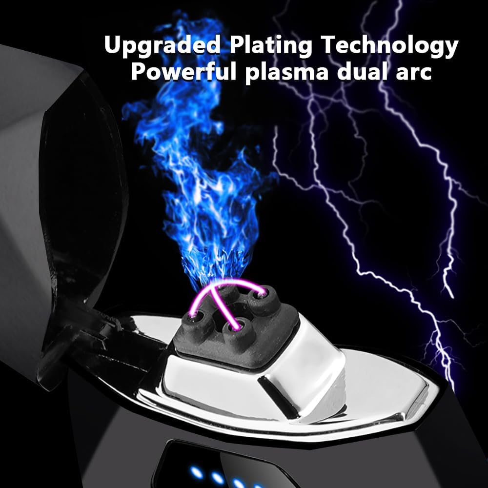 Plasma Lighter Windproof Dual Arc Lighter USB Rechargeable Electric Lighters with LED Battery Indicator Mini Pocket Lighters for Candle（Business Black）