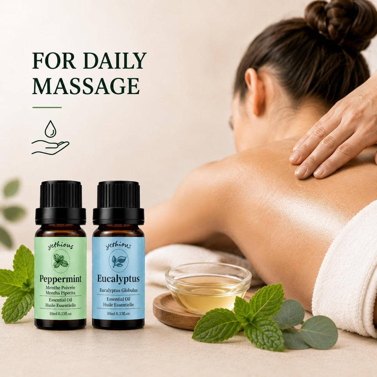 yethious Peppermint Eucalyptus Essential Oil 10ML Natural Peppermint Essential Oil Gift Set for Aromatherapy & Diffuser